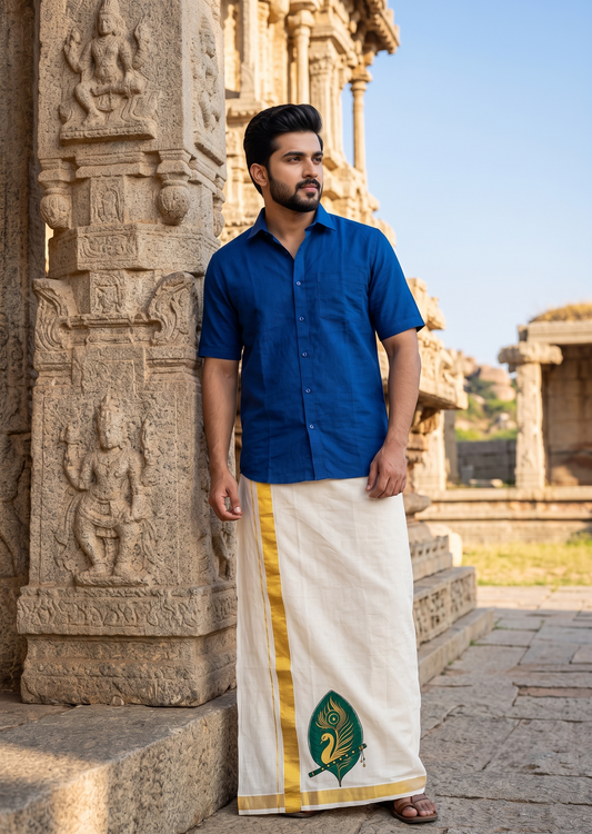 Southloom Kerala Cotton  Mural Digital Printed Double Mundu (South Indian Kerala Dhoti) SL567