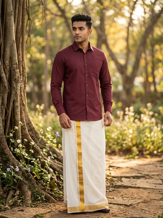 Southloom Pure Cotton Maroon Plain Shirt SLSHIRT 40 FS