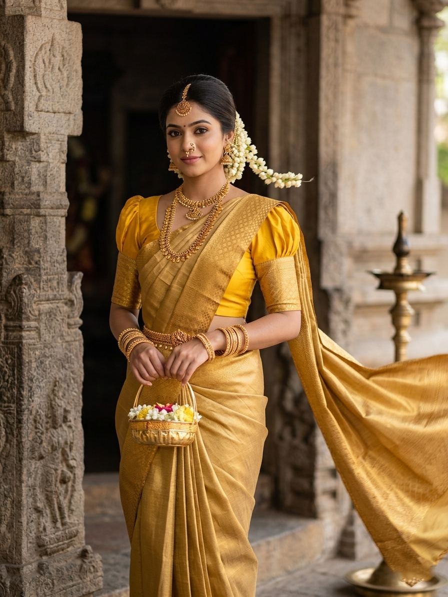 Southloom Premium Semi Silk Zari Work Brocade Saree in Bridal Beige with Matching Pallu