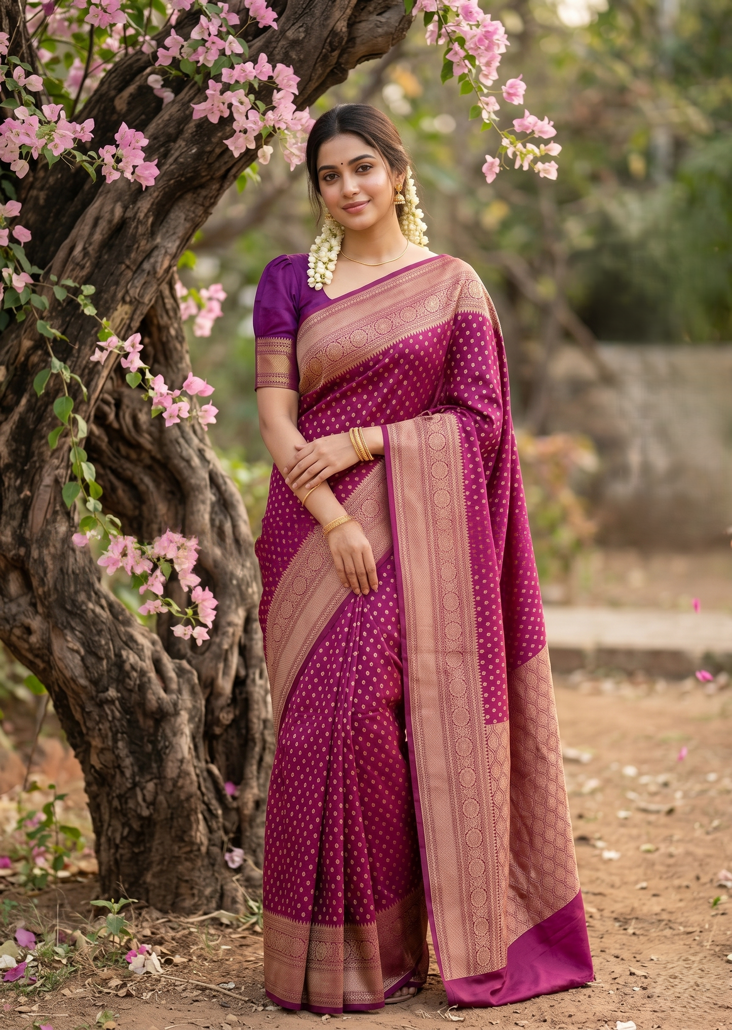 Southloom Munga Silk Saree with Woven Work on Body and Borders (Purple)