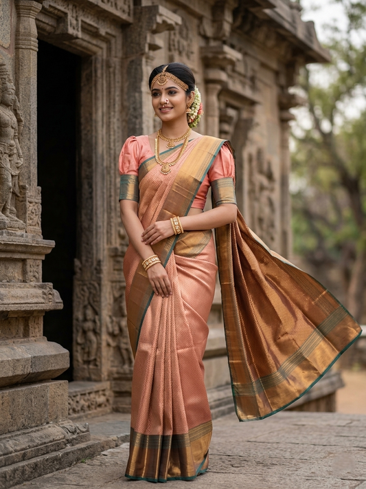 Southloom Premium Semi Silk Zari Work Bridal Brocade Saree in Beige with Matching Pallu