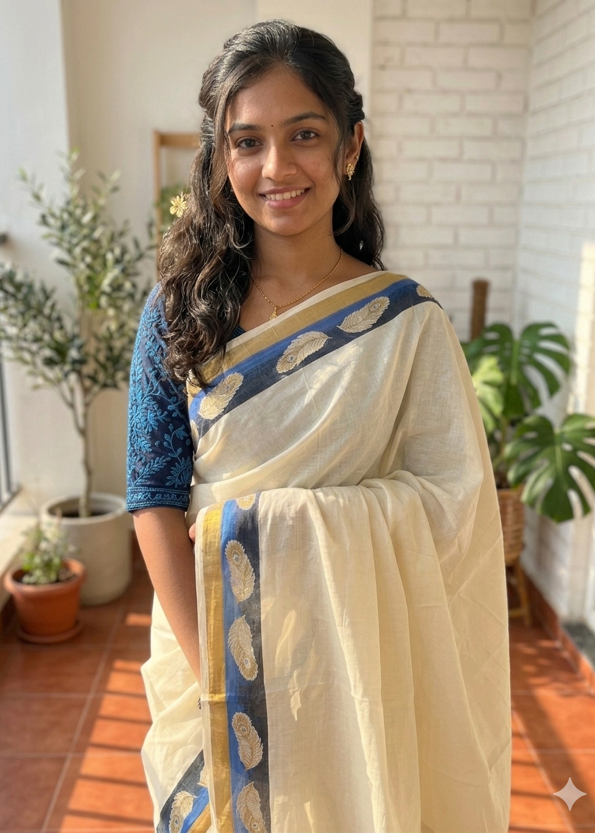 Kerala Cotton Plain  Printed Saree SL168