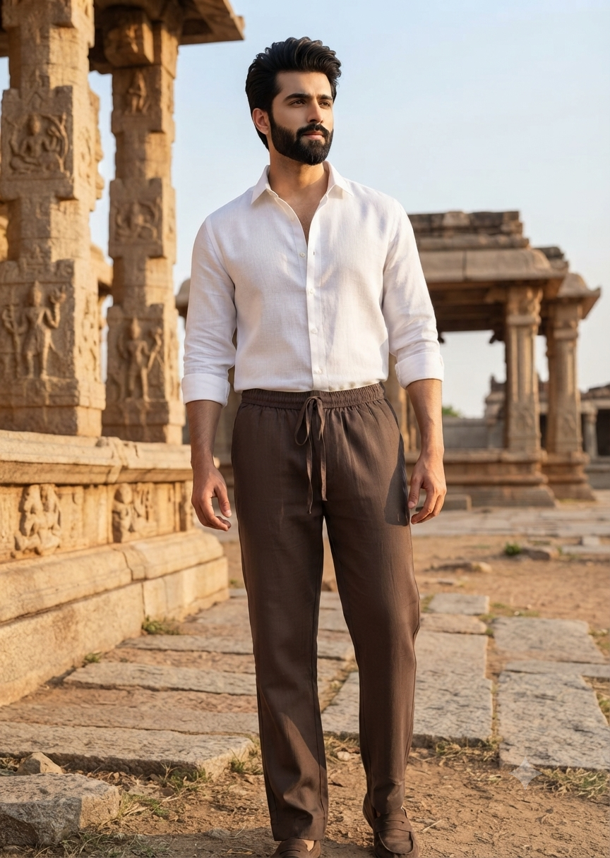 Southloom Cotton Solid Brown Pants for Men