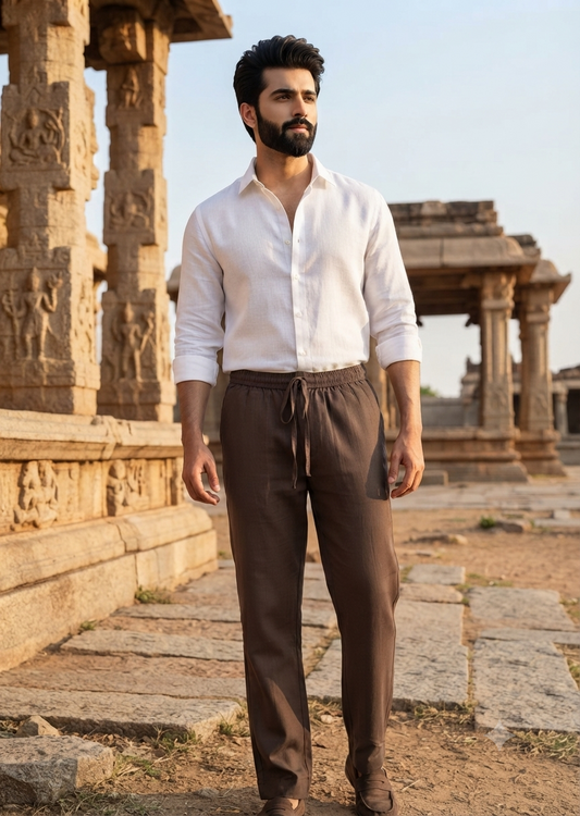 Southloom Cotton Solid Brown Pants for Men