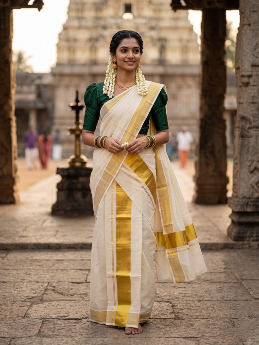 Southloom Kerala Tissue Single Set Mundu (Mundum Neriyathum) with  Kasavu Border 4Inch SL336