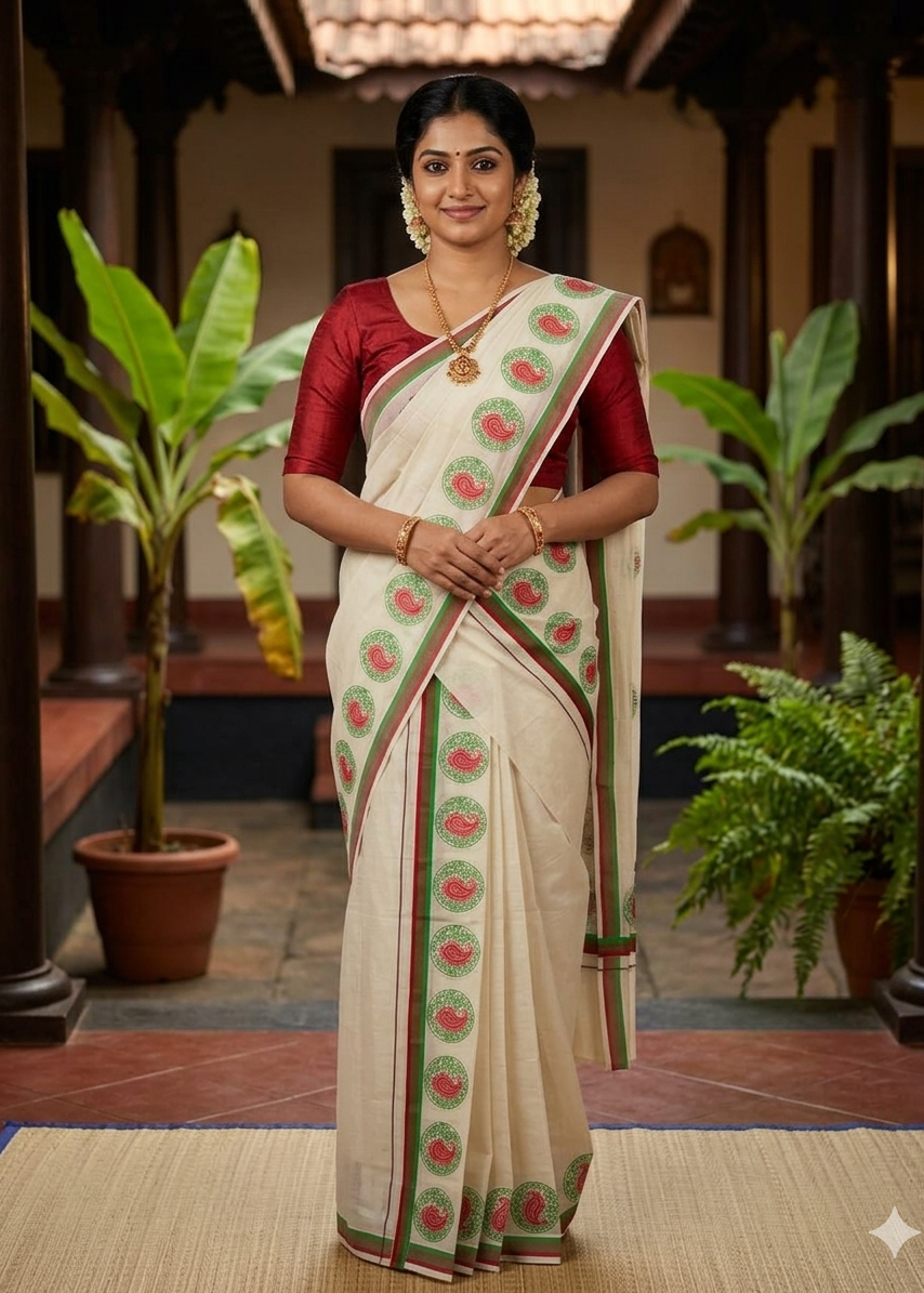 Kerala Cotton Printed Set Mundu (2.80m) SL335