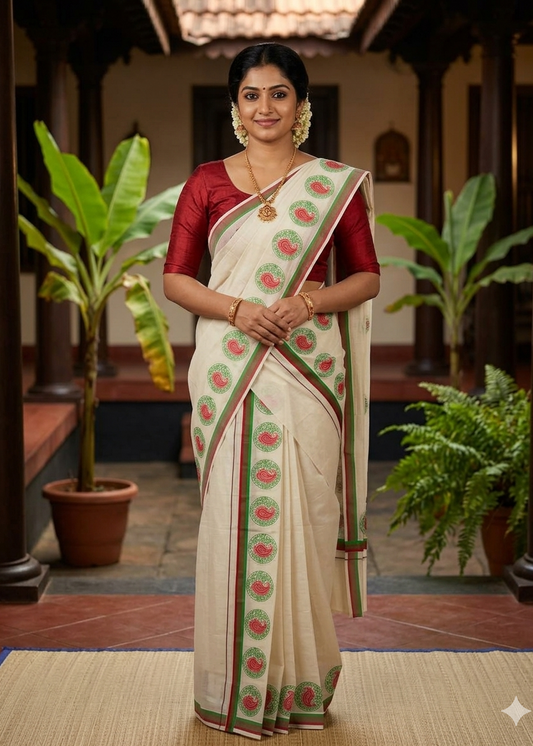 Kerala Cotton Printed Set Mundu (2.80m) SL335