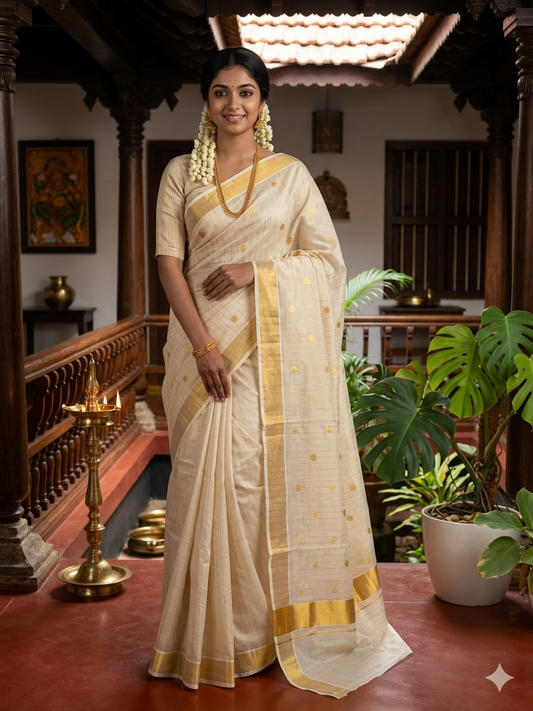 Kerala Tissue  Polka Saree With Stripes on Body SL247