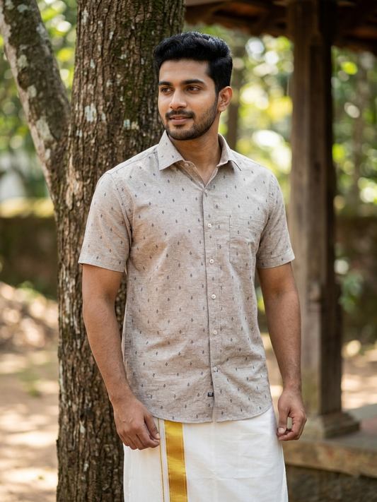 Pure Cotton Light Brown Printed Shirt SLSHIRT 48 HS