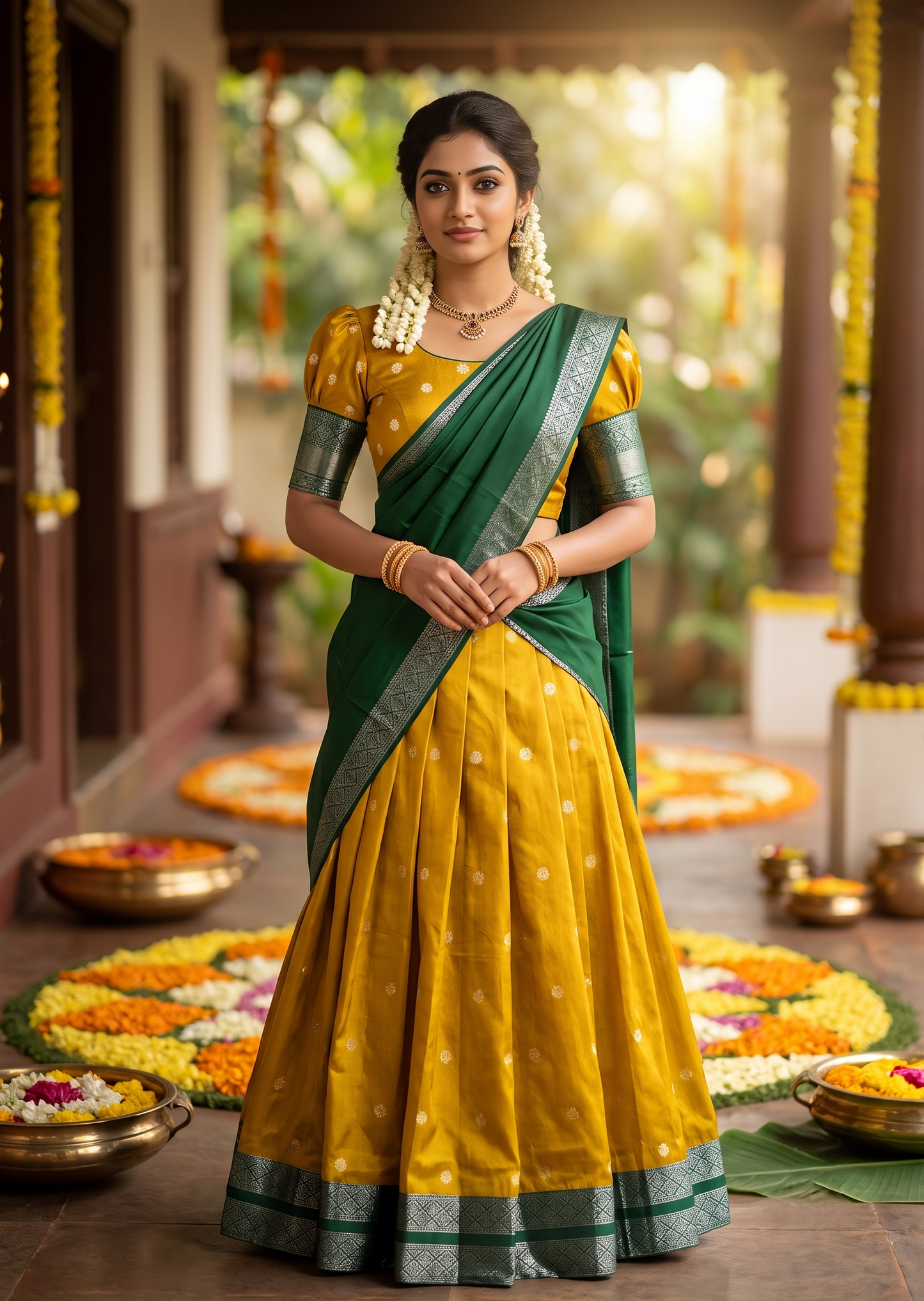Southloom Semi Silk Dhavani Set with Pavada and Yellow Blouse PieceSLDHAVANI SL542