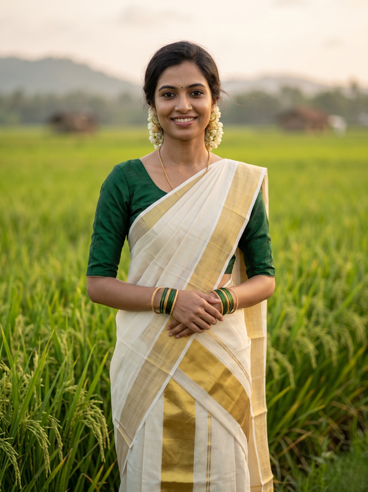 Southloom Kerala Tissue Single Set Mundu (Mundum Neriyathum) with  Kasavu Border 3 Inch SL336