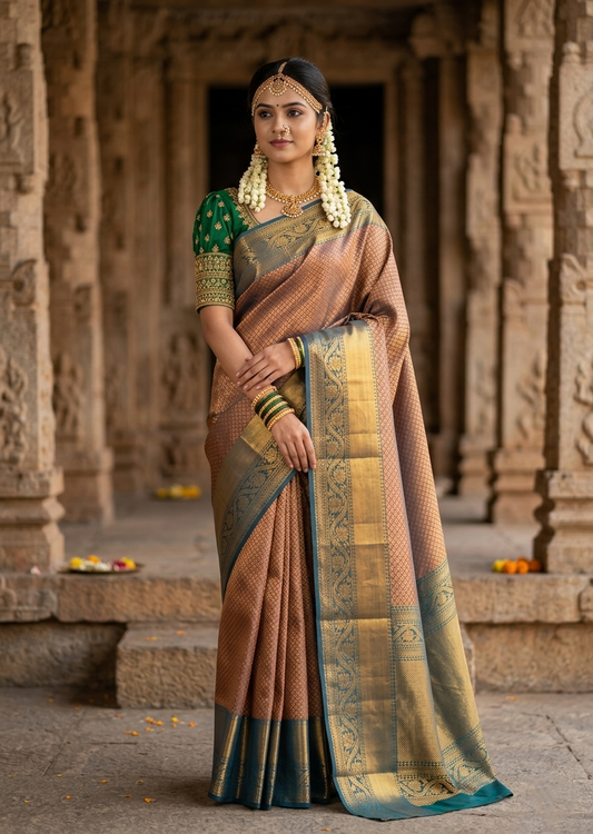 Southloom Brocade Silk Bridal Saree WIth Woven Borders in Bridal Maroon with Matching Pallu