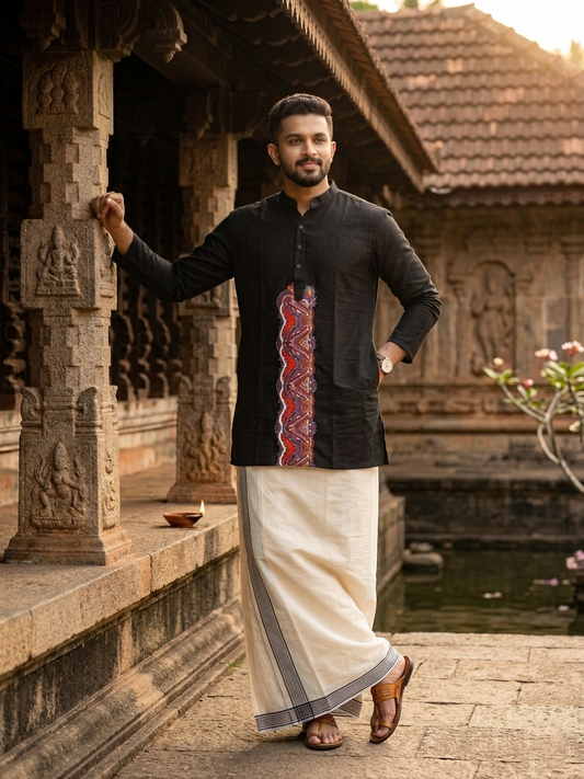 Southloom Black Short Cotton Kurta Shirt for Men