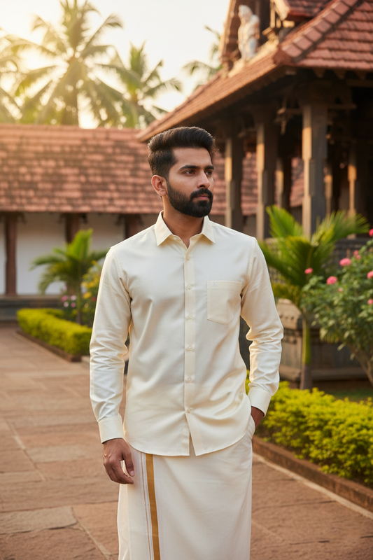 Southloom Semi Silk Cream Solid Shirt
