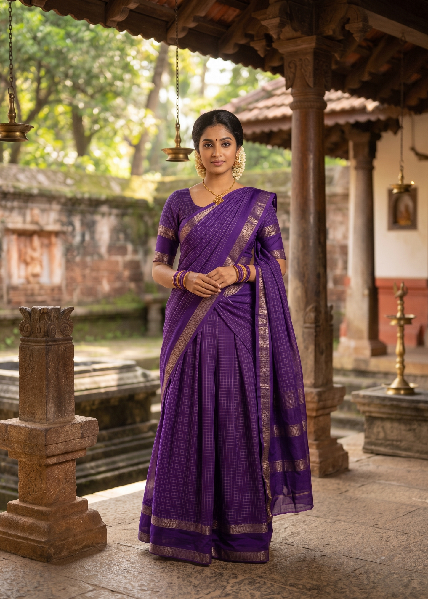 Kerala Southloom Semi UnStitched Dhavani Set with Pavada and Blouse  Piece In Violet SL585