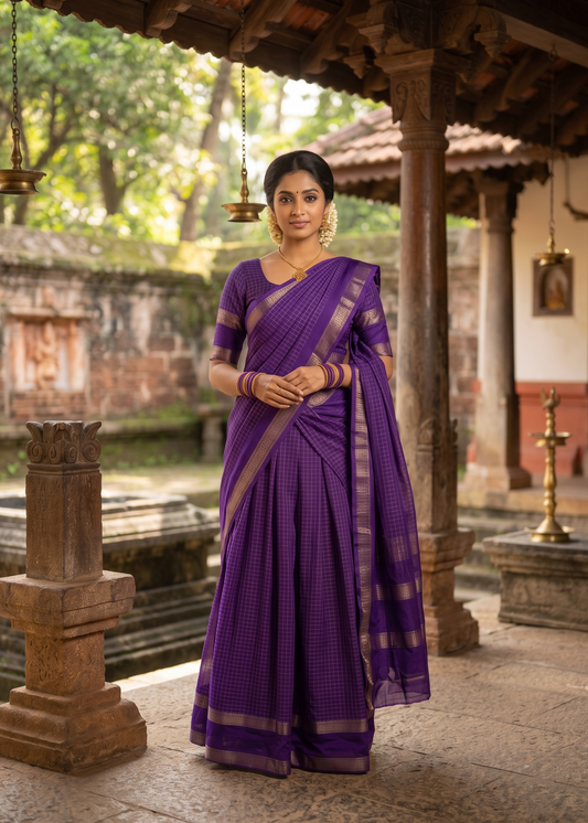 Kerala Southloom Semi UnStitched Dhavani Set with Pavada and Blouse  Piece In Violet SL585