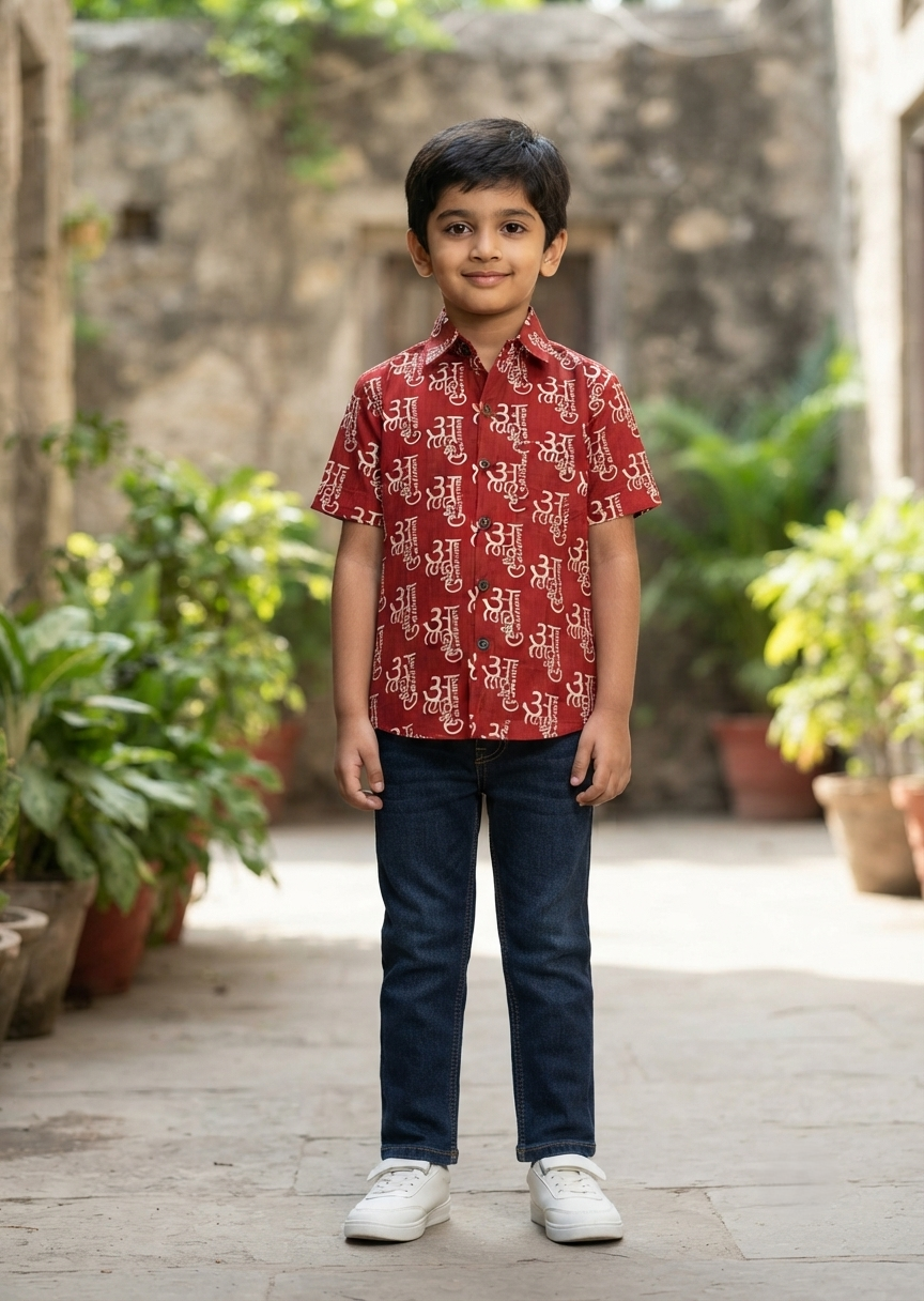 Southloom Pure Cotton Jaipur Printed Shirt For Kids Half Sleeves SL607