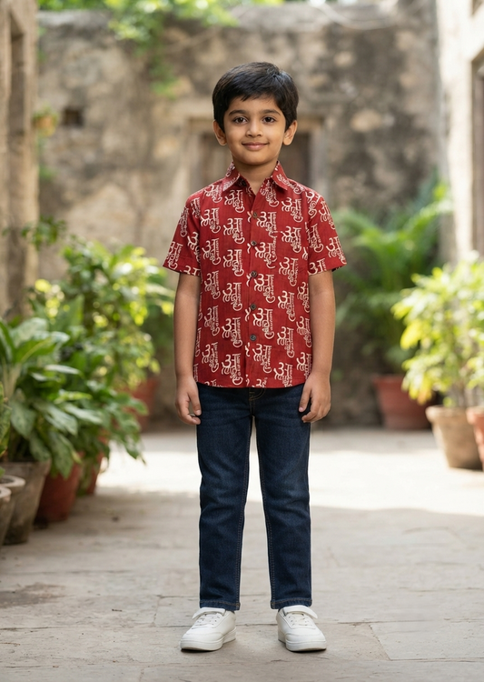 Southloom Pure Cotton Jaipur Printed Shirt For Kids Half Sleeves SL607