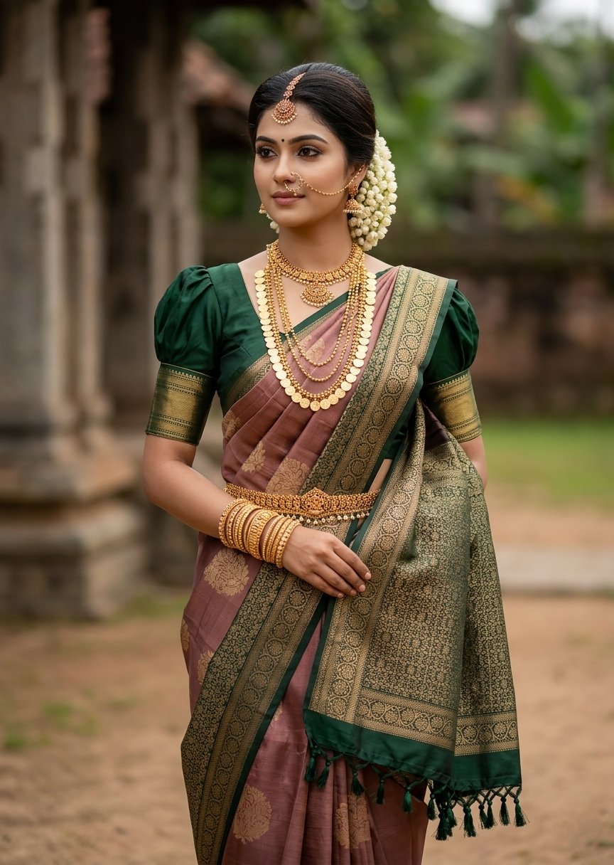 Southloom Pure Handloom Kanchipuram Silk Saree with Butta Work
