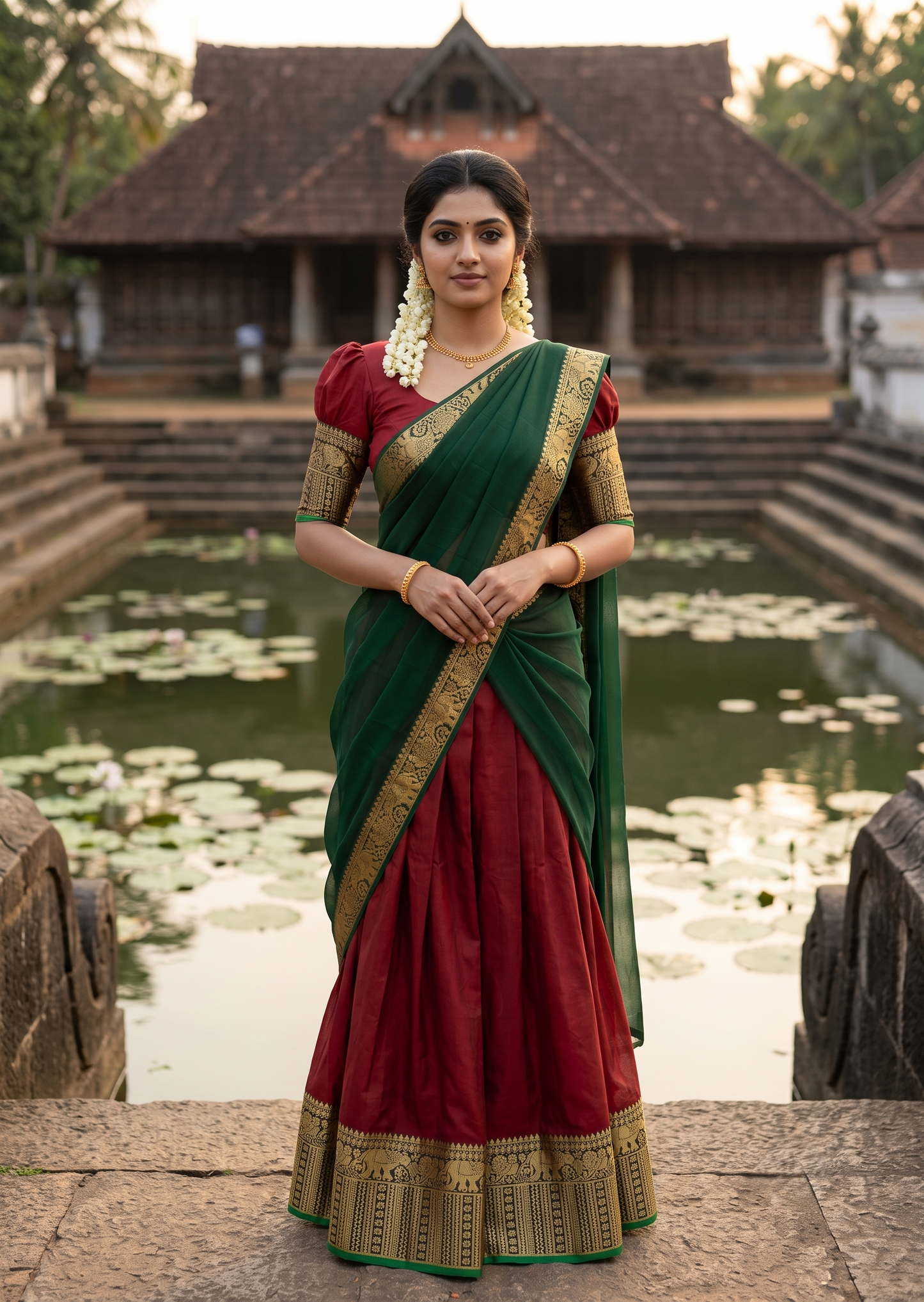 Southloom Semi Stitched Narayanpet Dhavani Set with Pavada and Maroon Blouse Piece SLDHAVANI SL541