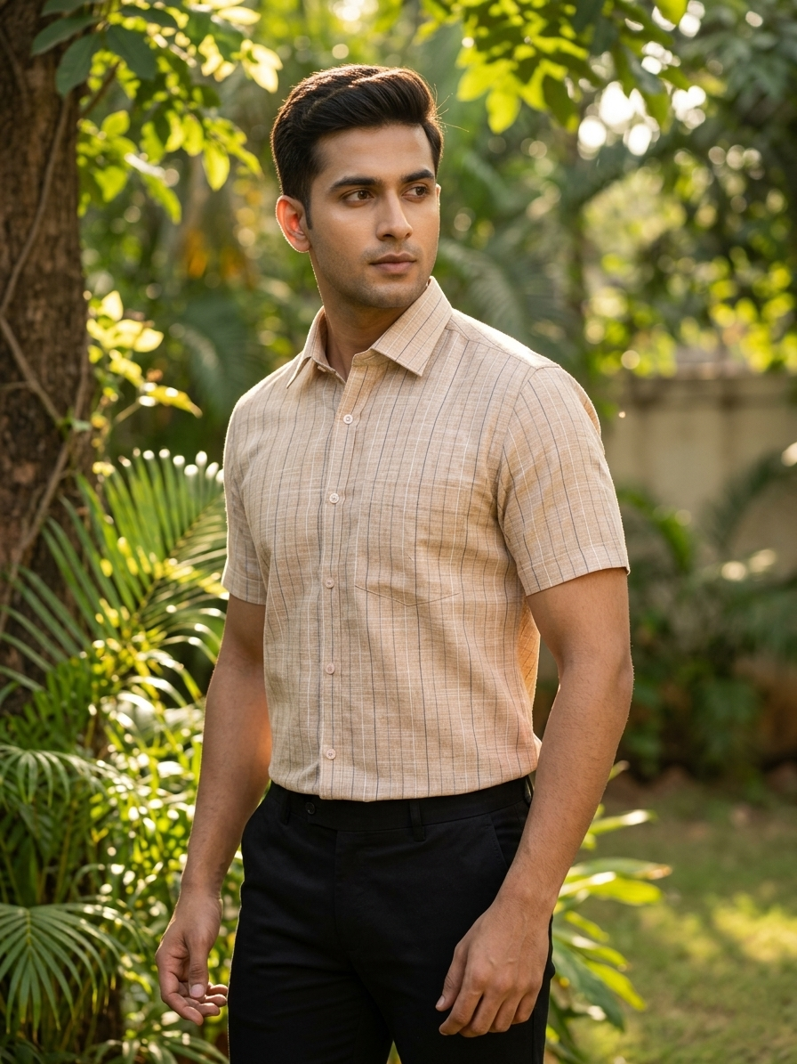 Southloom Pure Cotton Brown Plain Shirt SLSHIRT 46 HS