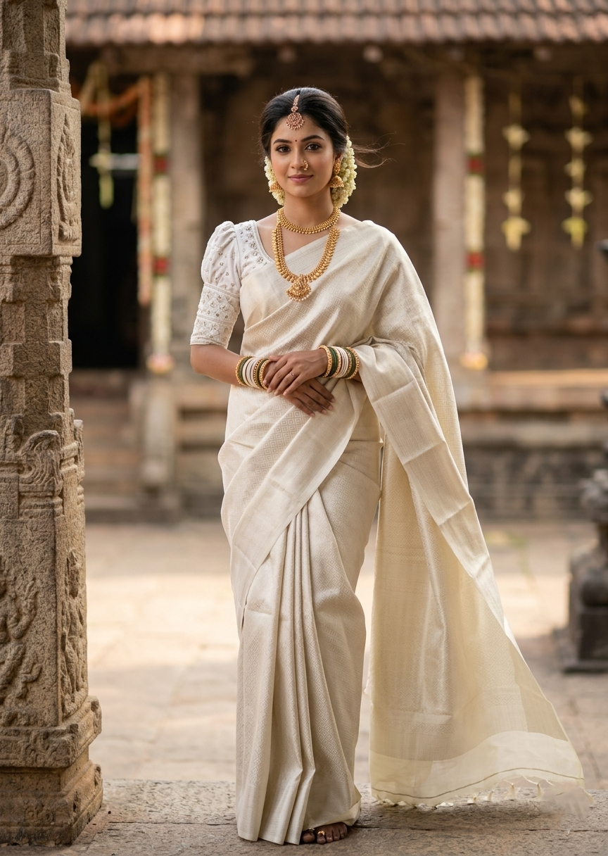 Southloom Brocade Silk Saree with Silver Zari Work in Silver Pastel Shade