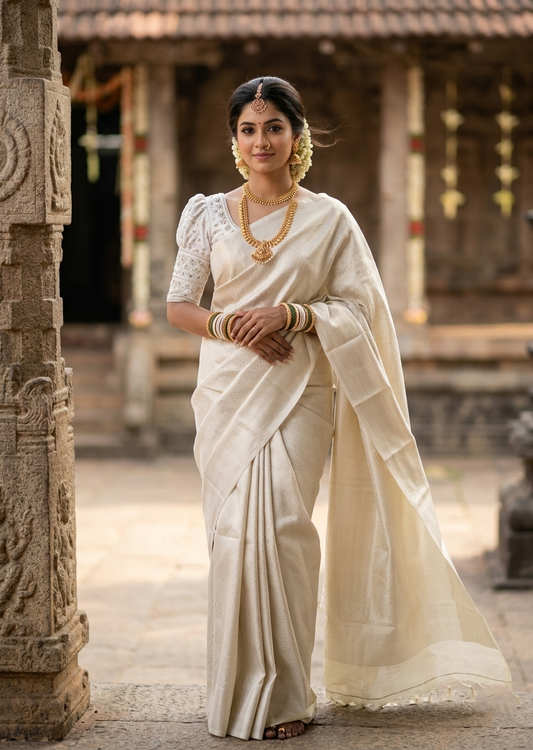 Southloom Brocade Silk Saree with Silver Zari Work in Silver Pastel Shade