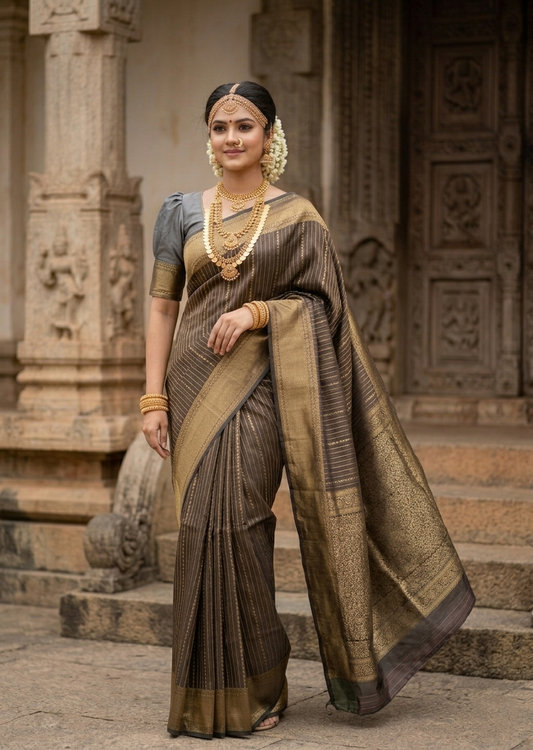 Southloom Pure Handloom Kanchipuram Silk Saree with Butta Work