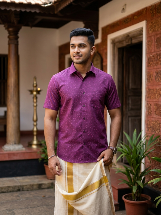 Pure Cotton Magentha Printed Shirt SLSHIRT 38 HS