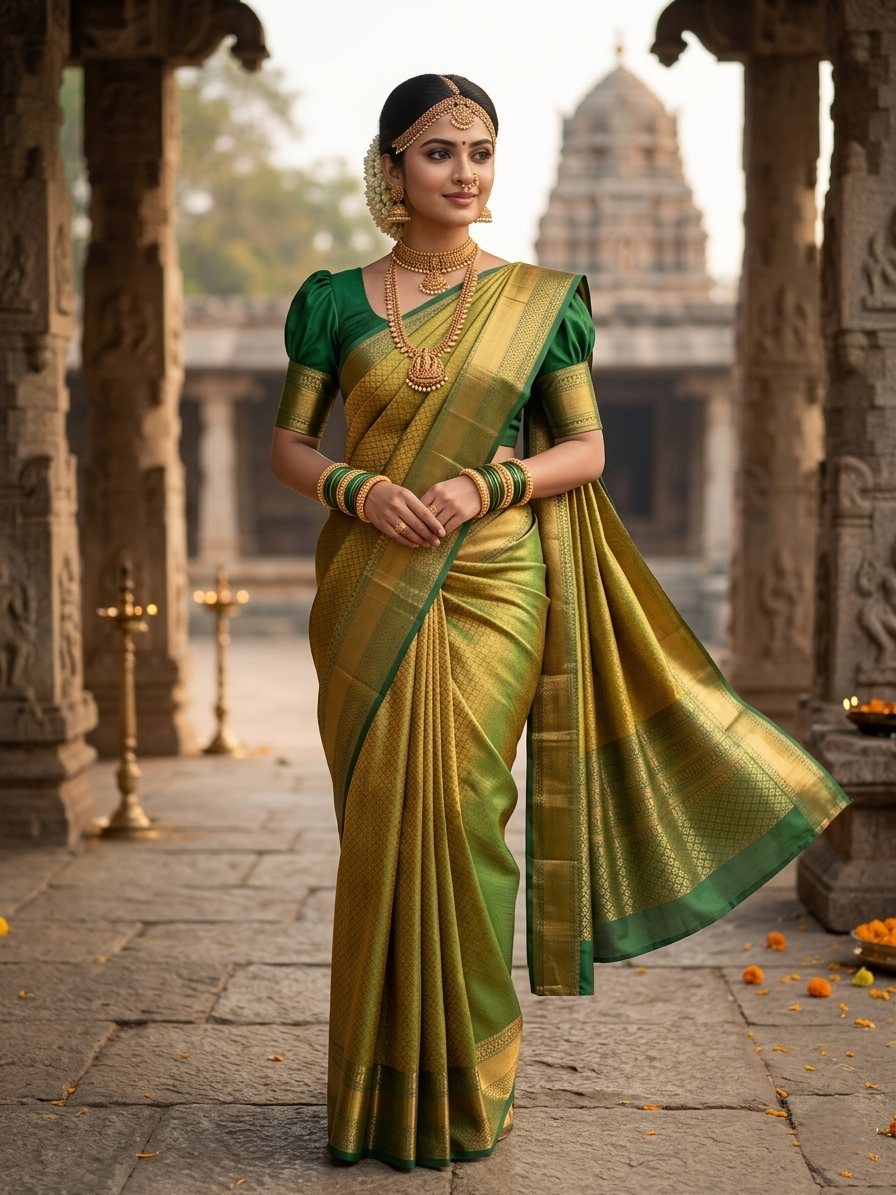 Southloom Semi Silk Brocade Bridal Saree With Woven Borders