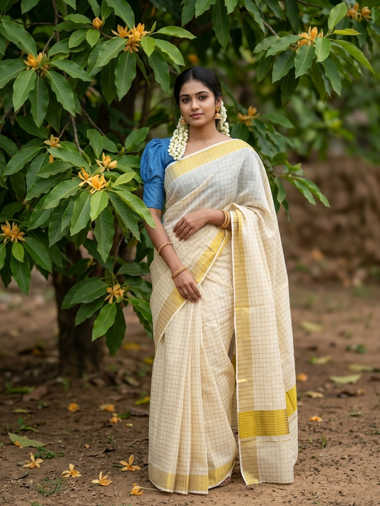 Southloom Kerala Tissue Check Saree