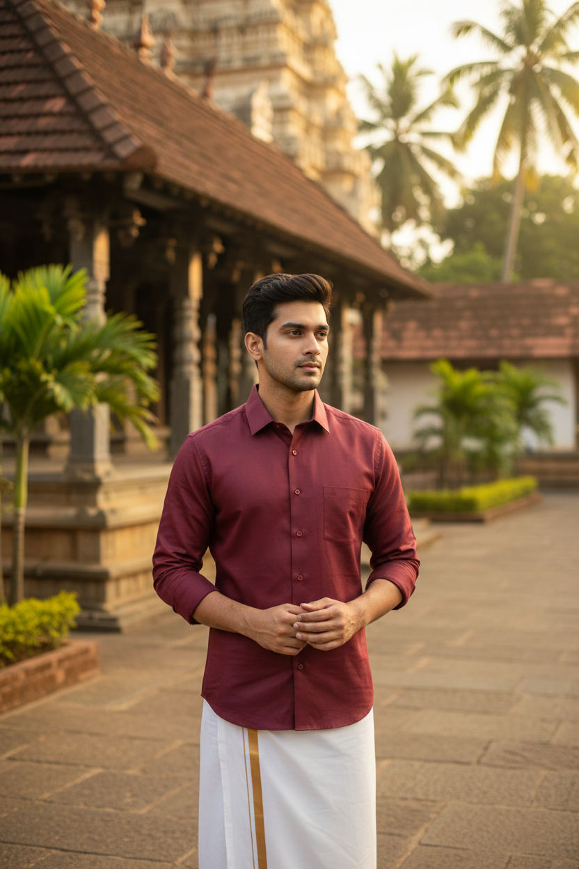 Southloom Semi Silk Maroon Solid Shirt