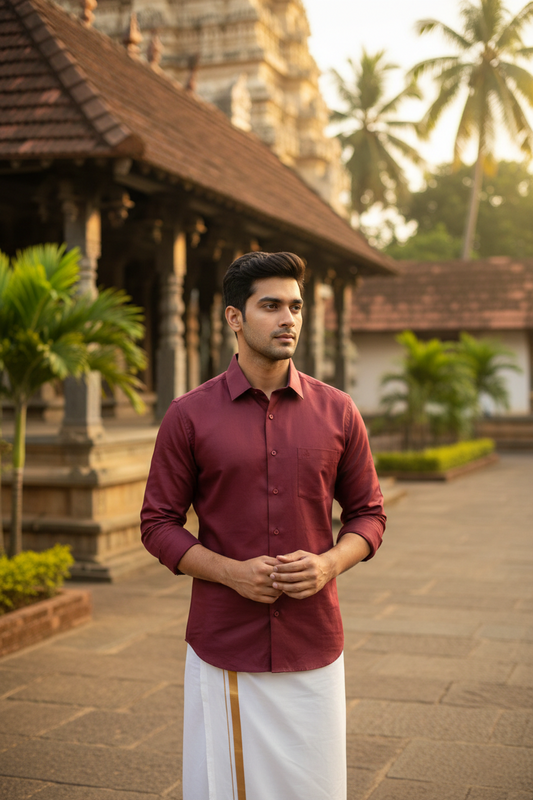 Southloom Semi Silk Maroon Solid Shirt