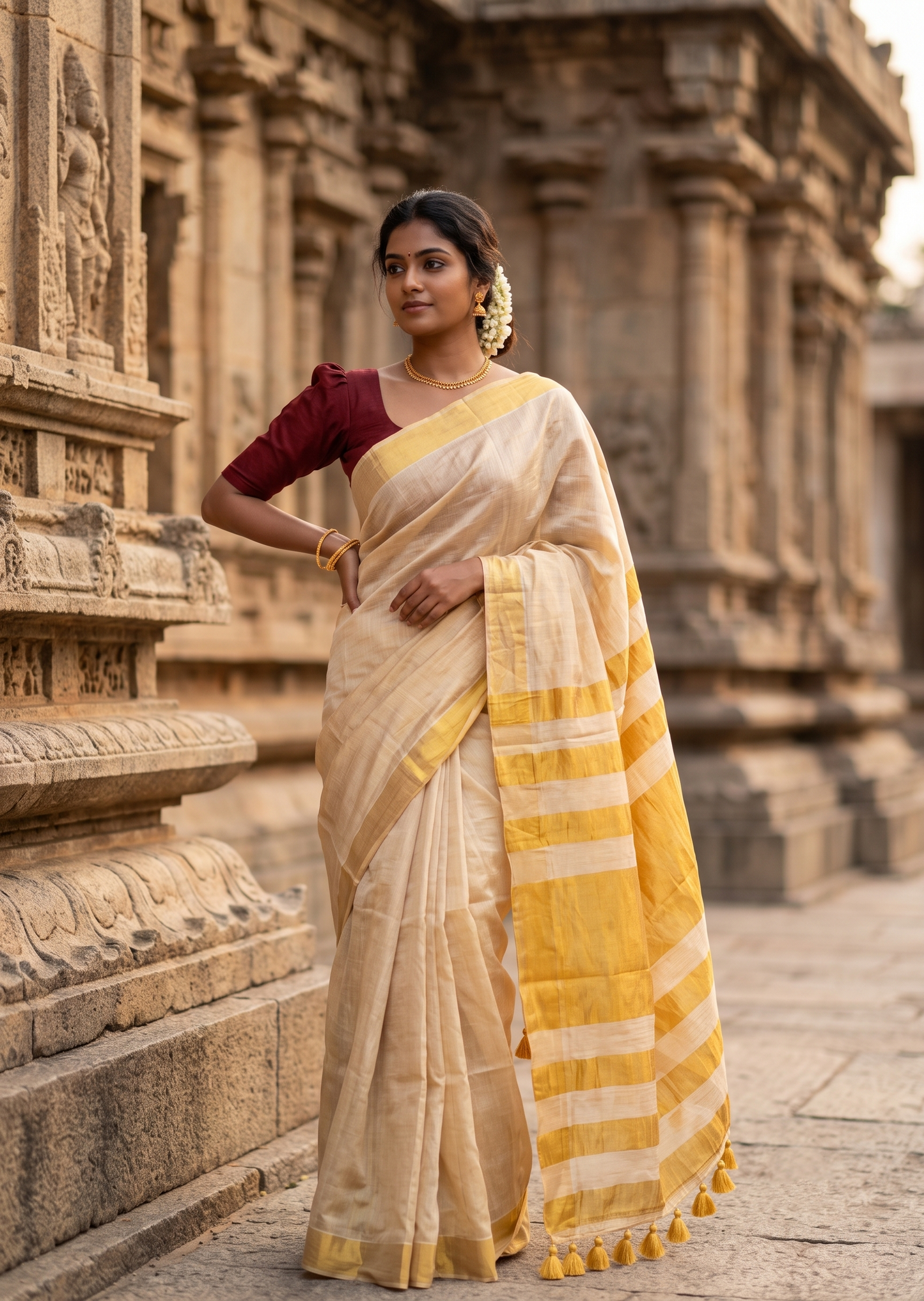Southloom Tissue Mul Cotton 120 x 120 Soft Fabric Saree SL215