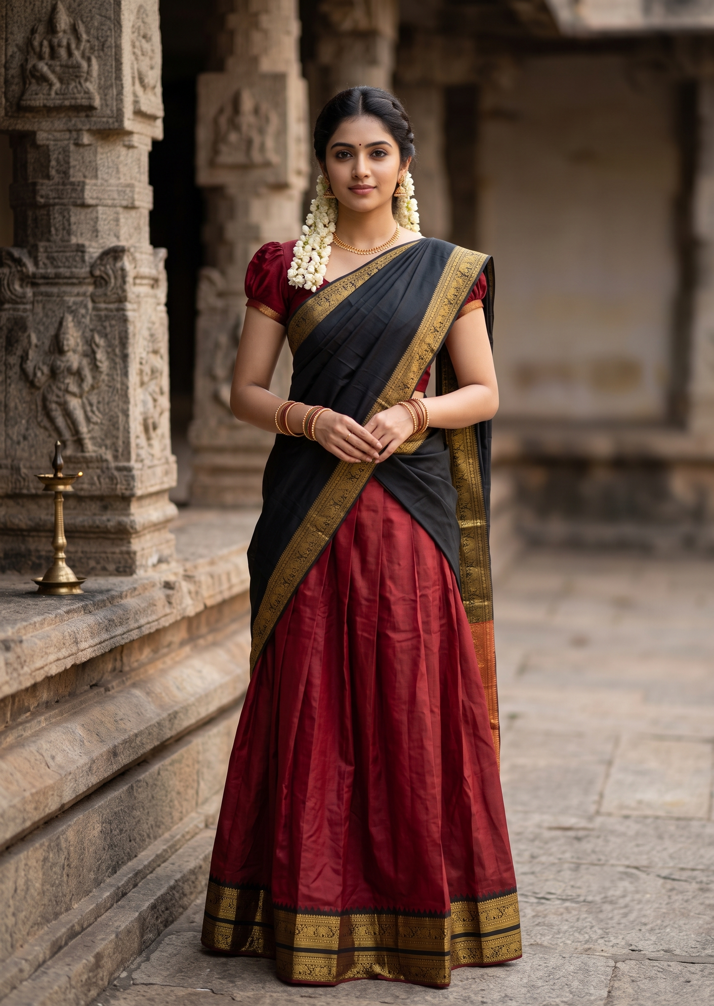 Kerala Southloom Semi UnStitched Kanchi Cotton Dhavani Set with Pavada and Blouse Piece SL585