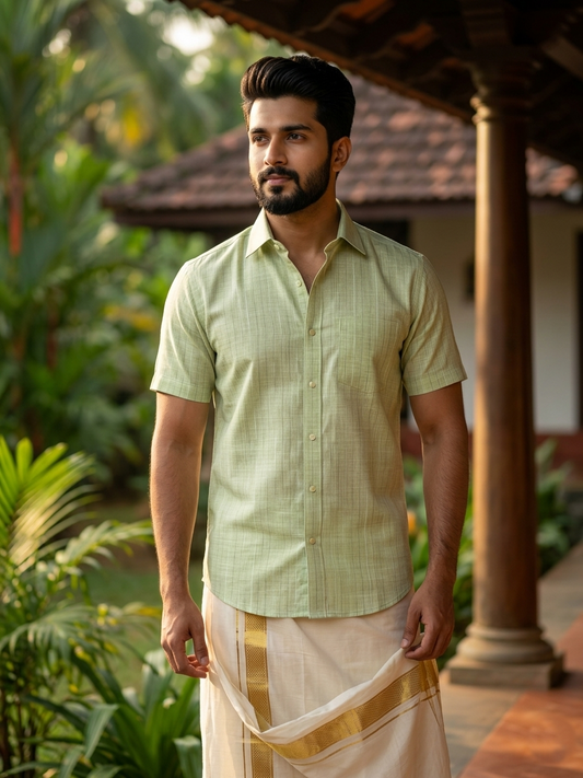 Southloom Pure Cotton Green Lines Shirt SLSHIRT 48 HS