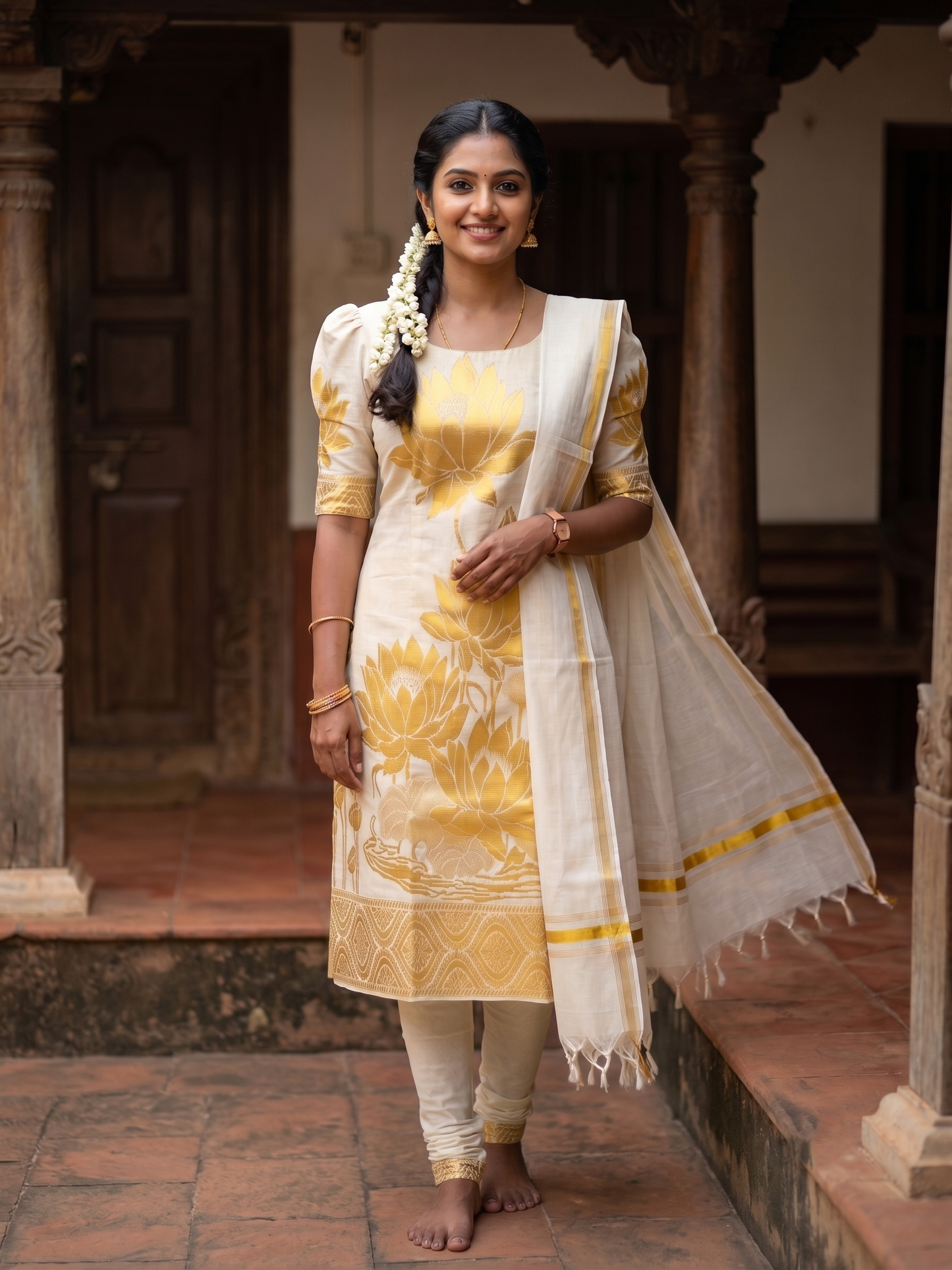 Southloom™ Tissue Churidar Salwar Suit Material with Woven Work (include Lines Shawl / Dupatta) SL566