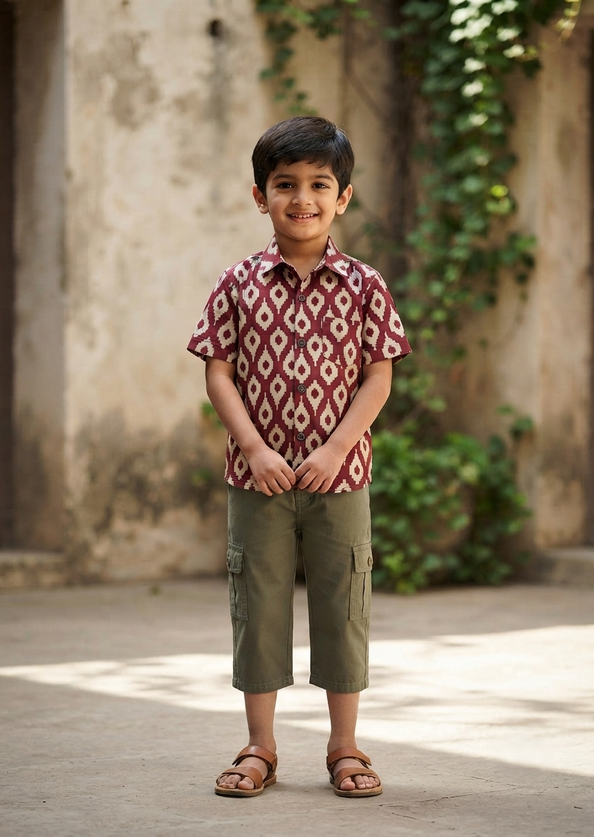 Southloom Pure Cotton Jaipur Printed Shirt For Kids Half Sleeves SL607