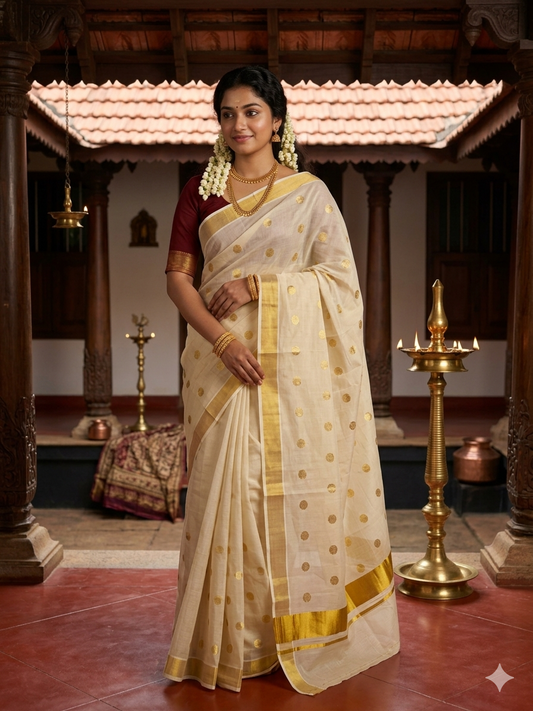 Kerala Tissue Plain Polka Saree SL247