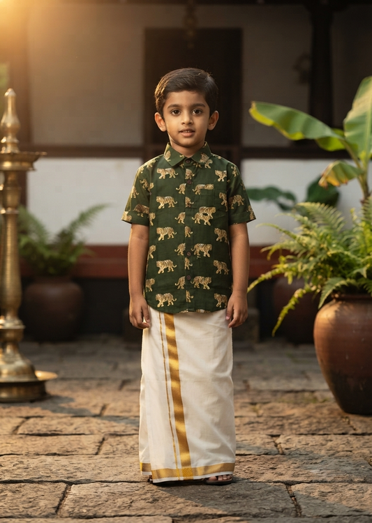Southloom Pure Cotton Jaipur Printed Shirt For Kids Half Sleeves SL607