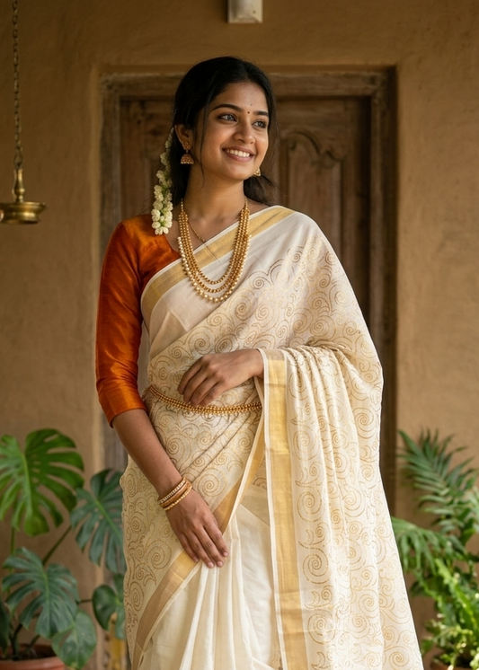 Kerala Cotton Saree With Embroidery Work SL207