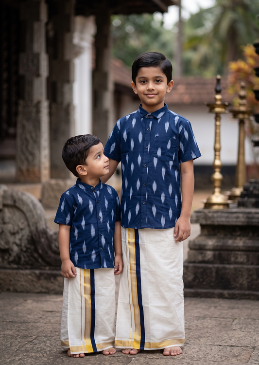 Southloom Tissue Ikat Printed Kids's Combo (Shirt + Velcro Mundu) SLKCOMBO SL602