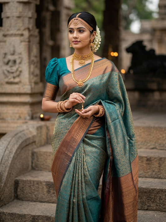 Southloom Premium Semi Silk Zari Work Brocade Saree in Bridal Blue with Matching Pallu