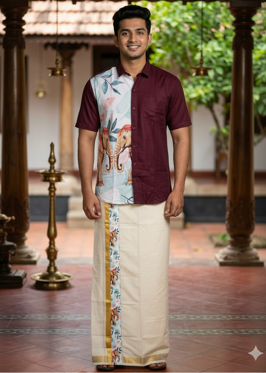 Cotton Silk Printed Men's Combo HS (Shirt + Mund ) SL343