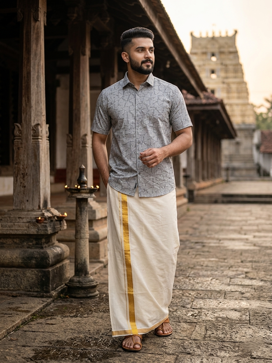 Southloom Pure Cotton Gray Printed Shirt SLSHIRT 38 HS
