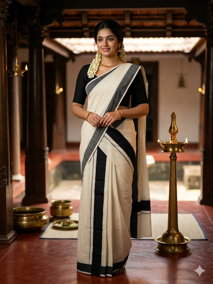 Kerala Cotton Black Kattikara Set Mundu (2.80)  SL240