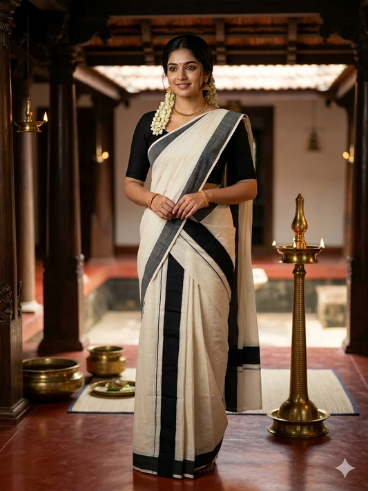 Kerala Cotton Black Kattikara Set Mundu (2.80)  SL240