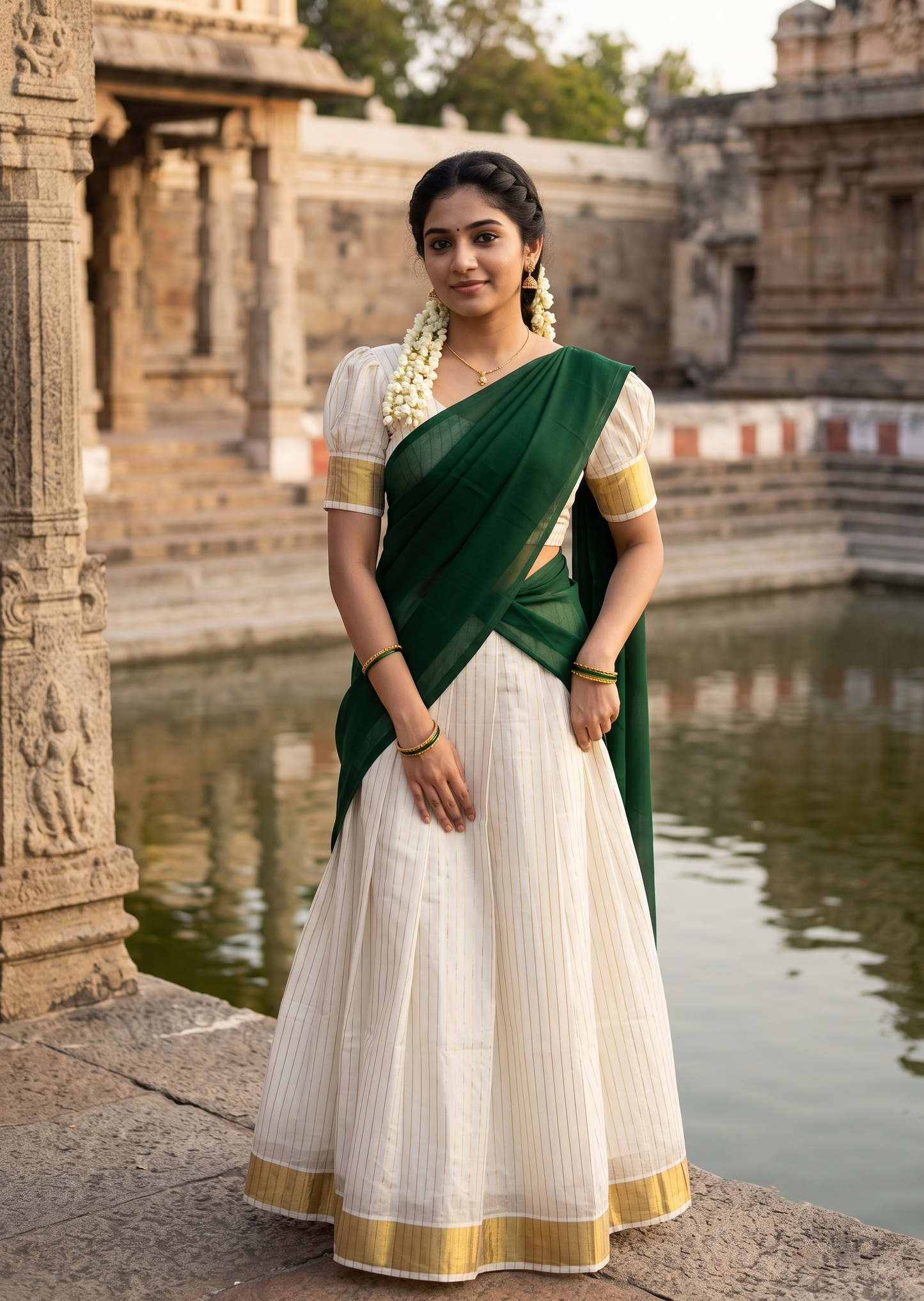Southloom Semi UnStitched Cotton Stripes Dhavani Set with Pavada and Blouse Piece