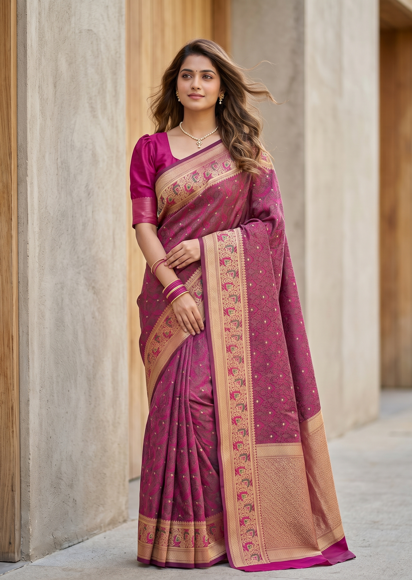 Southloom Resham Work Soft Cotton Banarasi Saree with Woven Work on Body and Borders