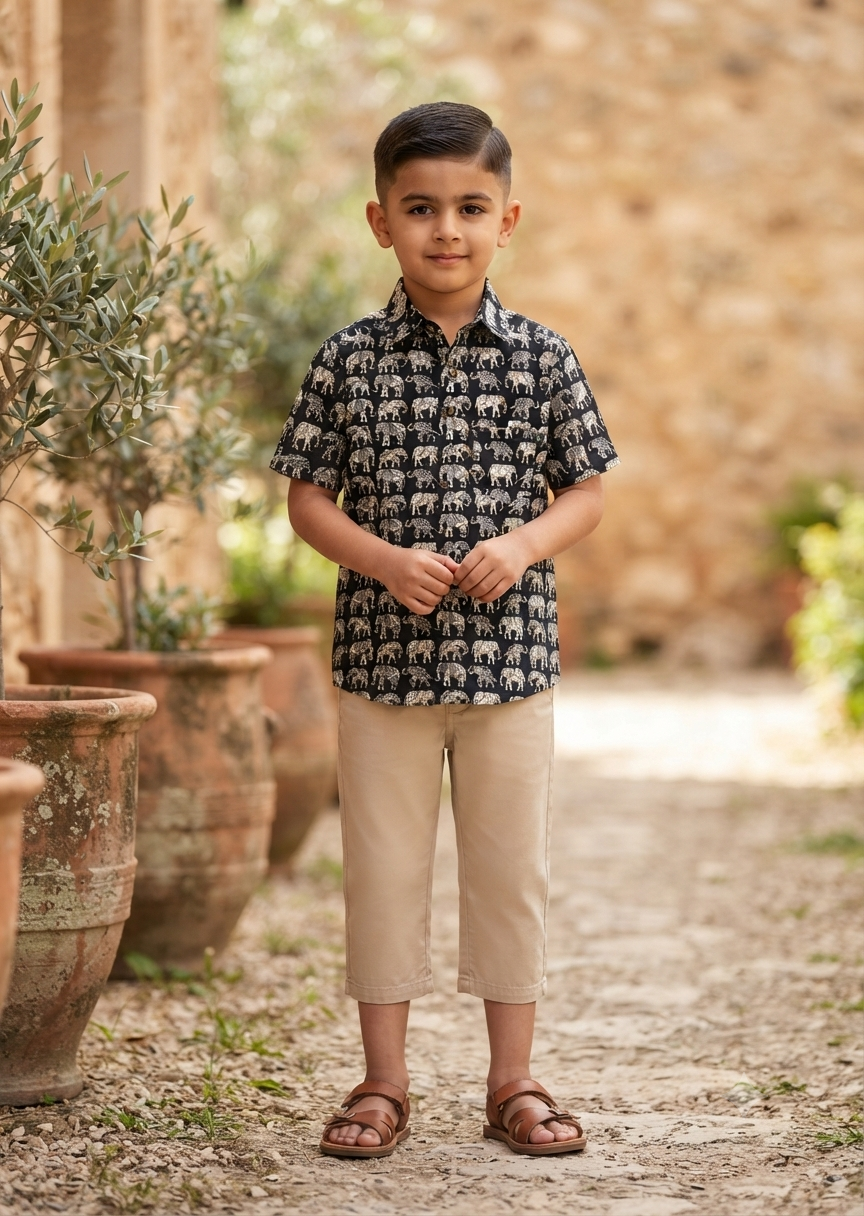 Southloom Pure Cotton Jaipur Printed Shirt For Kids Half Sleeves SL607